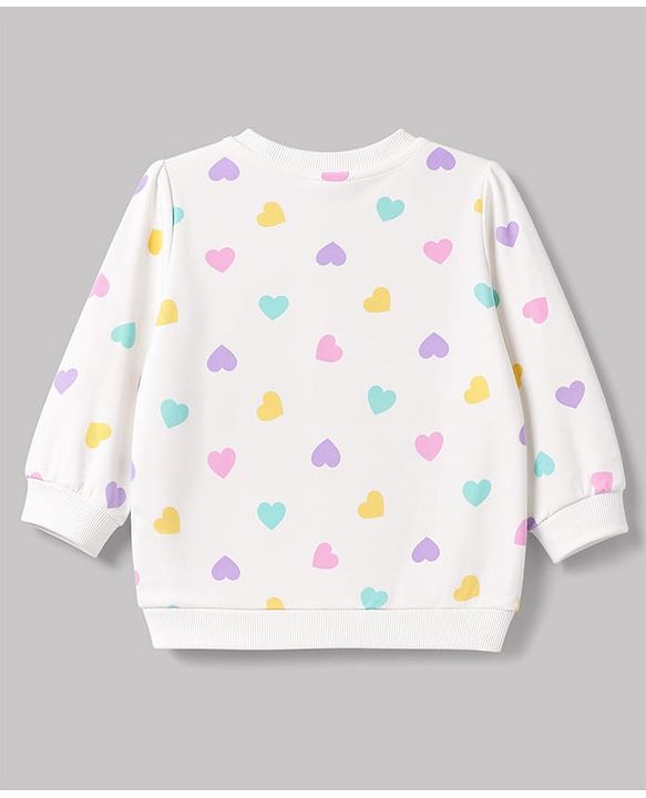 Babyhug 100% Cotton Single Jersey Knit Full Sleeves Heart Printed Top and Leggings - White & Lilac