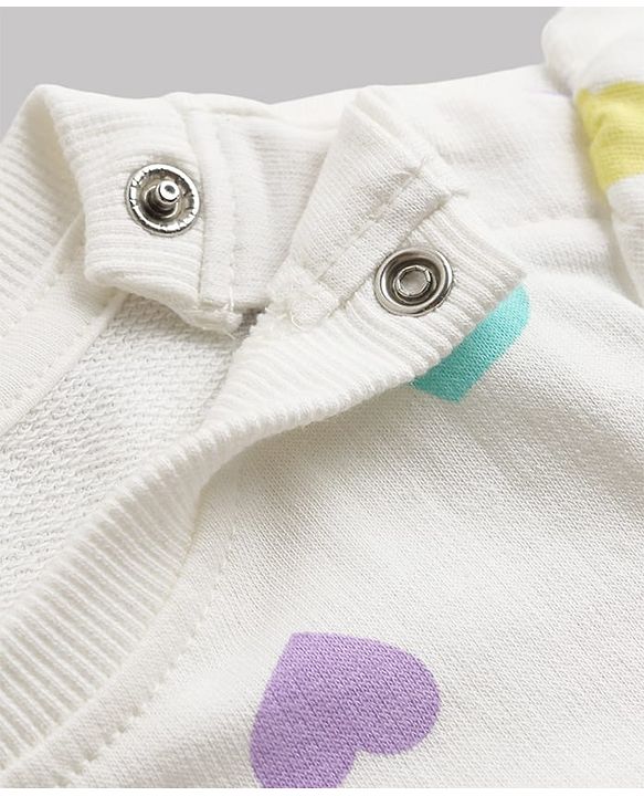 Babyhug 100% Cotton Single Jersey Knit Full Sleeves Heart Printed Top and Leggings - White & Lilac