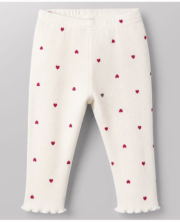Babyhug 100% Cotton Knit Full Sleeves Heart Embroidered Top & Leggings Set With Heart Print - Maroon