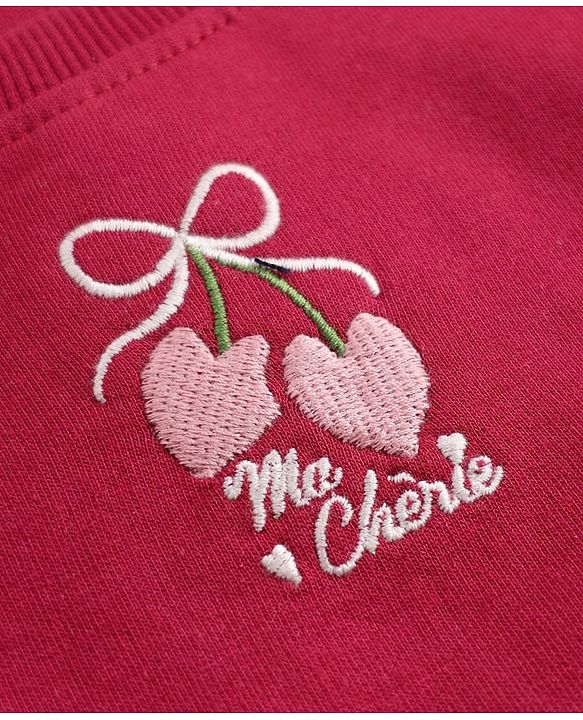 Babyhug 100% Cotton Knit Full Sleeves Heart Embroidered Top & Leggings Set With Heart Print - Maroon