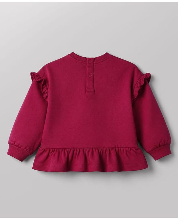 Babyhug 100% Cotton Knit Full Sleeves Heart Embroidered Top & Leggings Set With Heart Print - Maroon