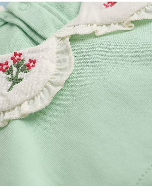 Babyhug 100% Cotton Single Jersey Knit Full Sleeves Top and Leggings Set With Floral Embroidery - Light Green