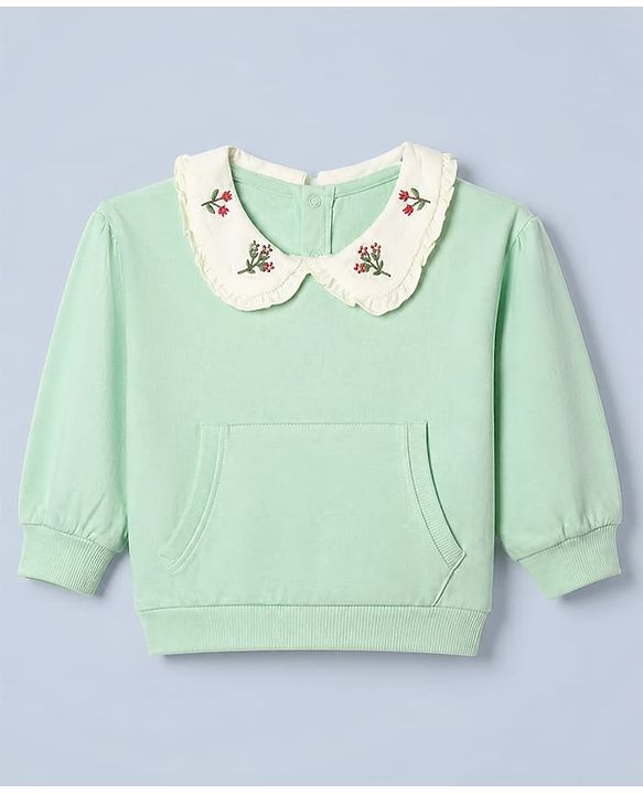 Babyhug 100% Cotton Single Jersey Knit Full Sleeves Top and Leggings Set With Floral Embroidery - Light Green