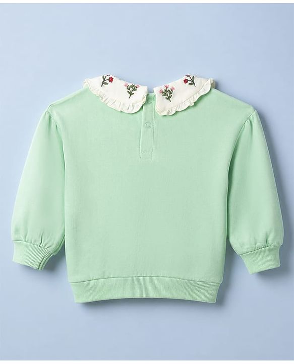 Babyhug 100% Cotton Single Jersey Knit Full Sleeves Top and Leggings Set With Floral Embroidery - Light Green