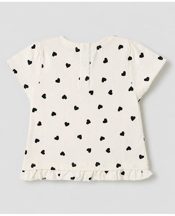 Babyhug 100% Cotton Single Jersey Half Sleeves Top and Leggings with Full Length, Sweet Girl Sequins and Hearts Print - White