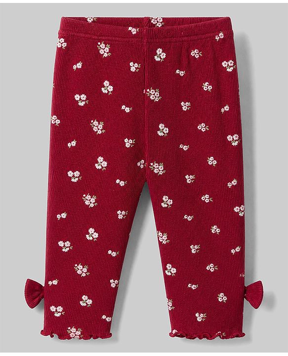 Babyhug 100% Cotton Knit Full Sleeves Top and Leggings Set with Text & Floral Print - White