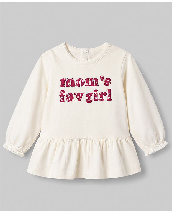 Babyhug 100% Cotton Knit Full Sleeves Top and Leggings Set with Text & Floral Print - White