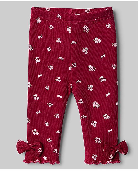 Babyhug 100% Cotton Knit Full Sleeves Top and Leggings Set with Text & Floral Print - White
