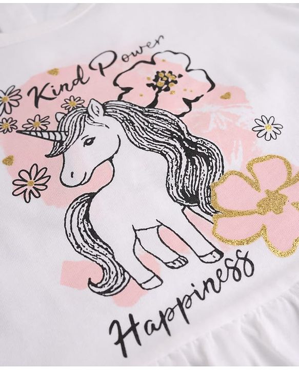Babyhug 100% Cotton Single Jersey Knit Full Sleeves Top & Leggings Set With Unicorn Print - White