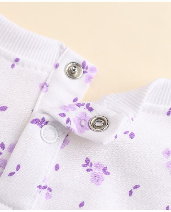 Babyhug 100% Cotton Single Jersey Knit Full Sleeves Top and Leggings with Frill Details and Floral Print - White & Lavender