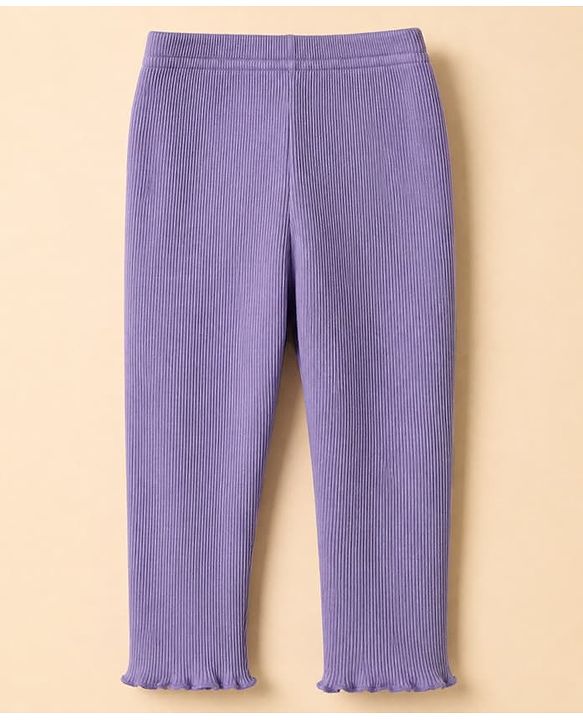 Babyhug 100% Cotton Single Jersey Knit Full Sleeves Top and Leggings with Frill Details and Floral Print - White & Lavender