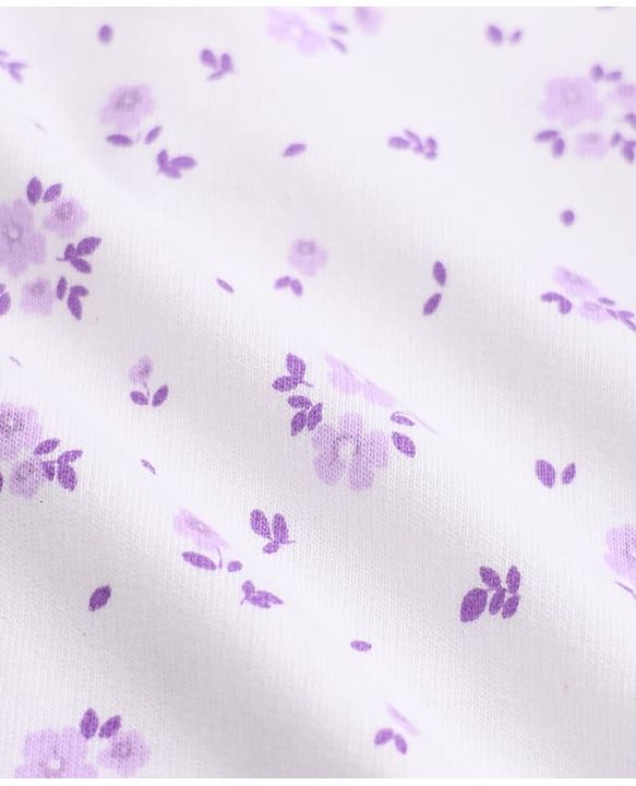 Babyhug 100% Cotton Single Jersey Knit Full Sleeves Top and Leggings with Frill Details and Floral Print - White & Lavender
