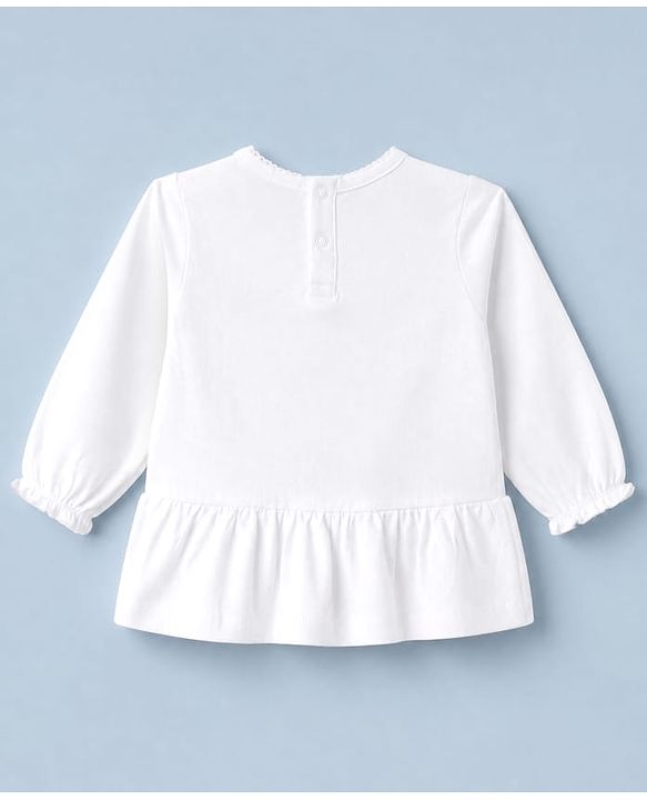 Babyhug 100% Cotton Single Jersey Knit Full Sleeves Top and Leggings with Full Length and Mom' Fav Girl Print & Bow Applique in White & Pink