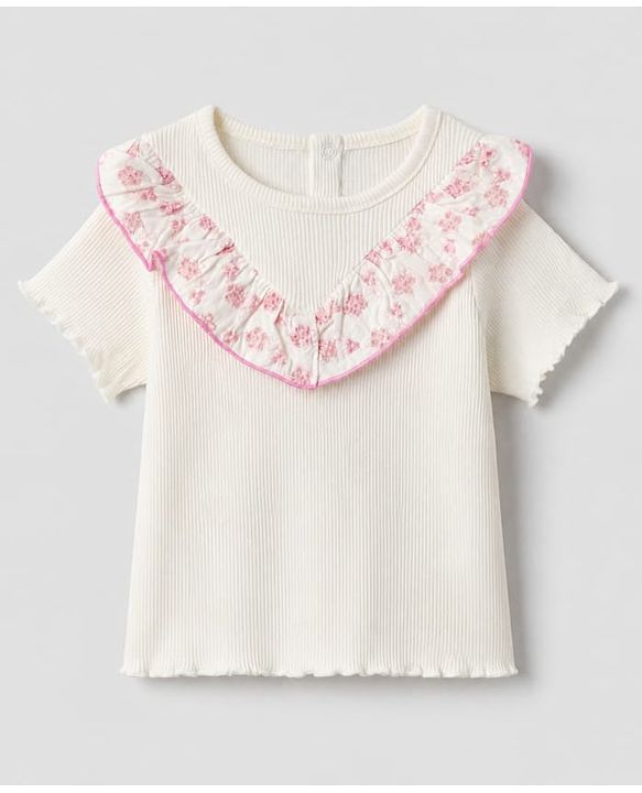 Babyhug 100% Cotton Knit Top and Skirt with Half Sleeves and Floral Print in White