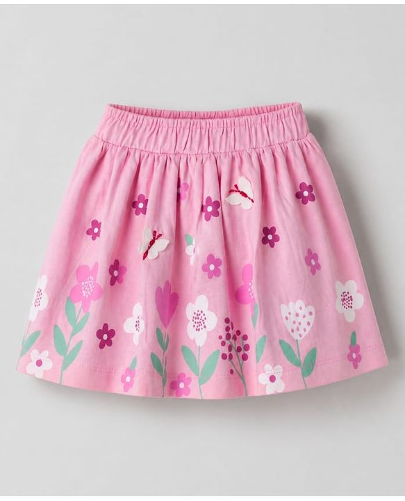 Babyhug 100% Cotton Knit Top and Skirt with Half Sleeves and Floral Print in White