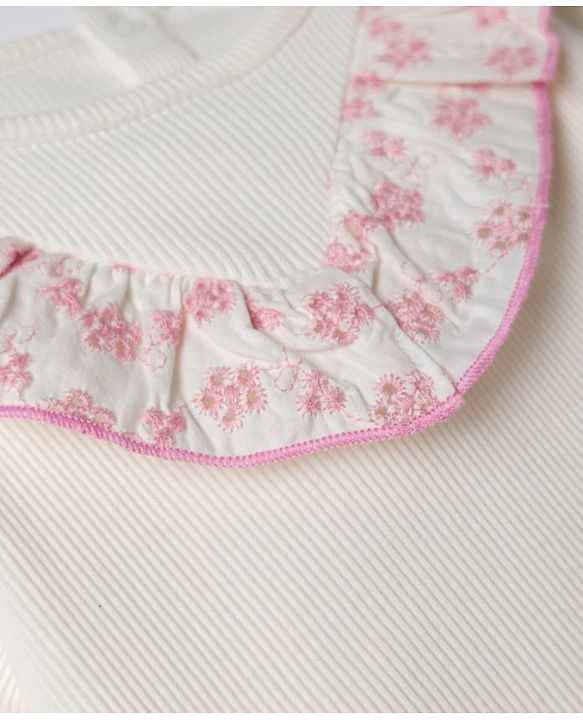 Babyhug 100% Cotton Knit Top and Skirt with Half Sleeves and Floral Print in White