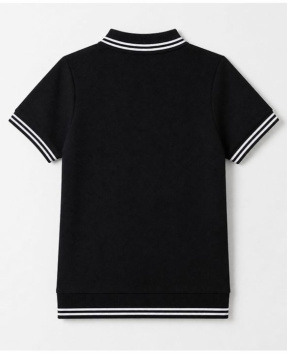 Pine Kids Cotton Knit Polo T-Shirt with Half Sleeves - Black