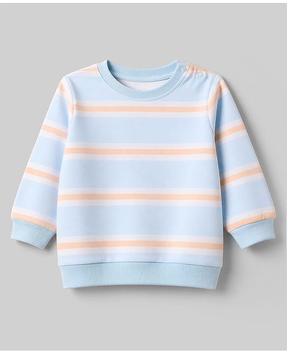Babyhug 100% Cotton Terry Knit Striped Sweatshirts with Full Sleeves & Animal Print Pack of 2 - Light Blue & Brown