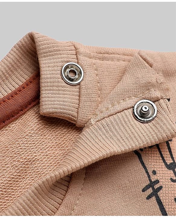Babyhug 100% Cotton Terry Knit Striped Sweatshirts with Full Sleeves & Animal Print Pack of 2 - Light Blue & Brown