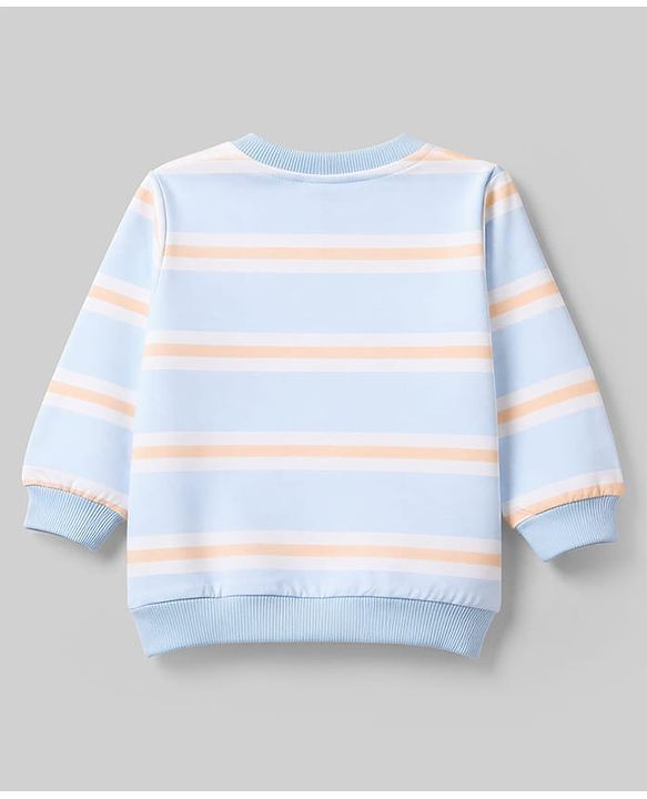 Babyhug 100% Cotton Terry Knit Striped Sweatshirts with Full Sleeves & Animal Print Pack of 2 - Light Blue & Brown