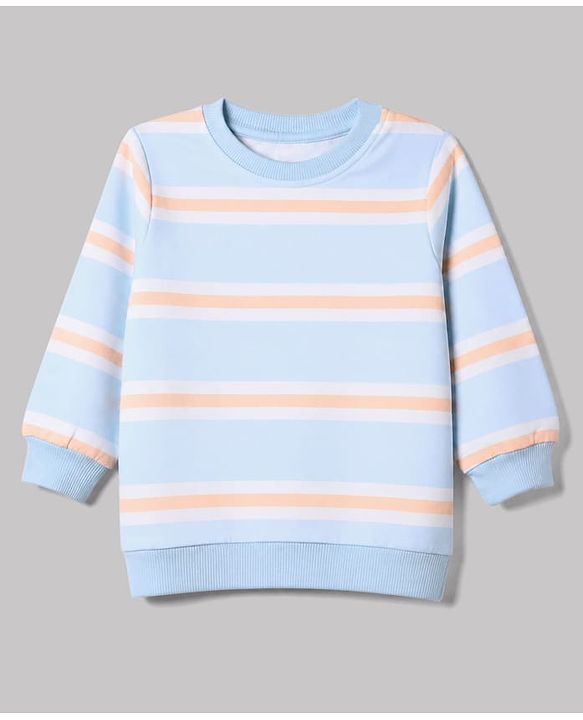 Babyhug 100% Cotton Terry Knit Striped Sweatshirts with Full Sleeves & Animal Print Pack of 2 - Light Blue & Brown