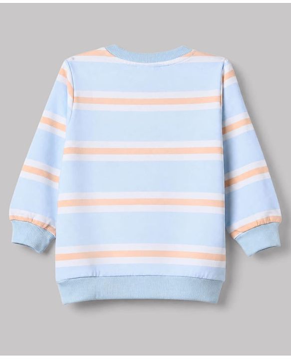 Babyhug 100% Cotton Terry Knit Striped Sweatshirts with Full Sleeves & Animal Print Pack of 2 - Light Blue & Brown