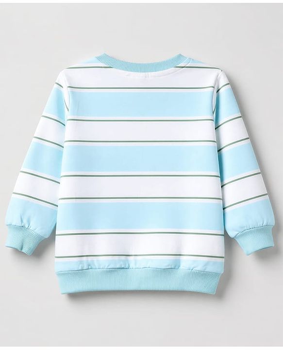 Babyhug 100% Cotton Terry Knit Striped Sweatshirt with Full Sleeves & Cars Print Pack of 2 - Light Blue & Light Green