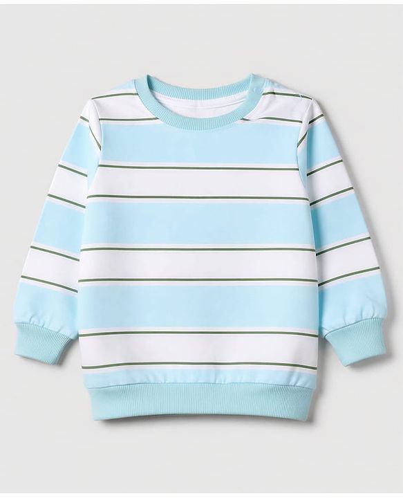 Babyhug 100% Cotton Terry Knit Striped Sweatshirt with Full Sleeves & Cars Print Pack of 2 - Light Blue & Light Green