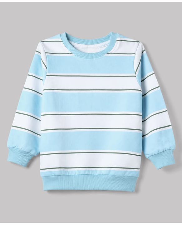 Babyhug 100% Cotton Terry Knit Striped Sweatshirt with Full Sleeves & Cars Print Pack of 2 - Light Blue & Light Green