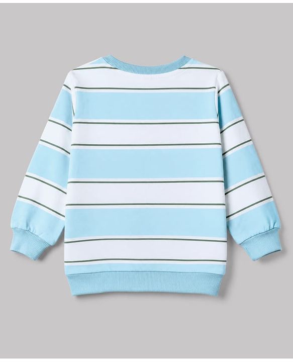Babyhug 100% Cotton Terry Knit Striped Sweatshirt with Full Sleeves & Cars Print Pack of 2 - Light Blue & Light Green