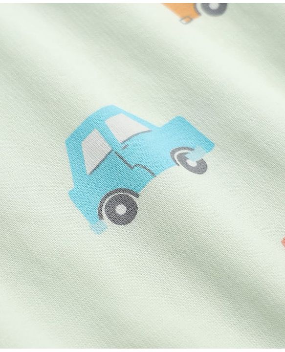 Babyhug 100% Cotton Terry Knit Striped Sweatshirt with Full Sleeves & Cars Print Pack of 2 - Light Blue & Light Green