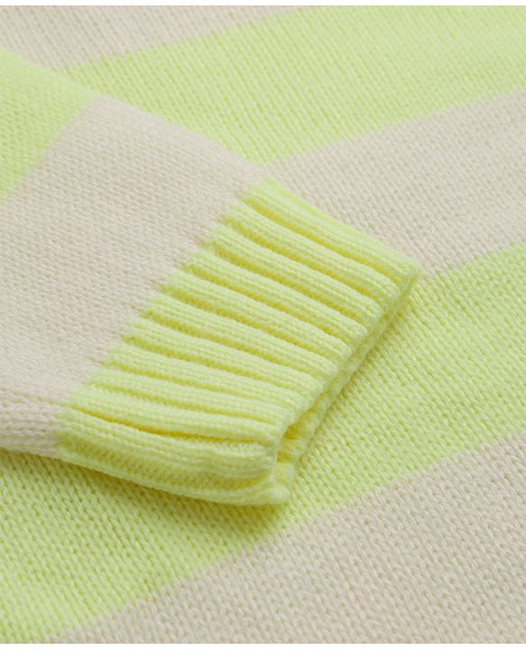 Babyhug Knit Full Sleeves Striped Sweater Set - Lime Green