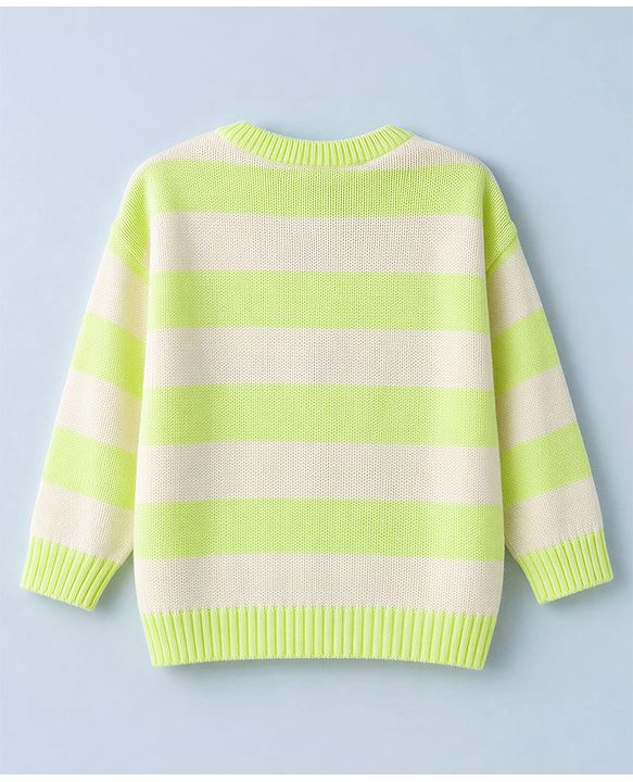 Babyhug Knit Full Sleeves Striped Sweater Set - Lime Green