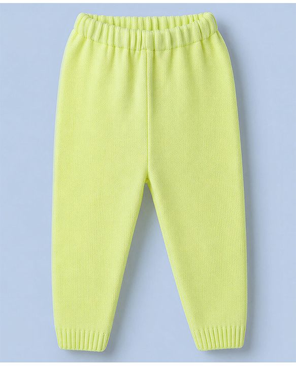 Babyhug Knit Full Sleeves Striped Sweater Set - Lime Green