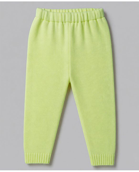 Babyhug Knit Full Sleeves Sweater Set With Stripes - Limegreen
