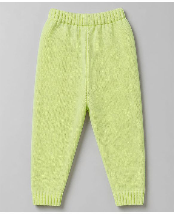Babyhug Knit Full Sleeves Sweater Set With Stripes - Limegreen