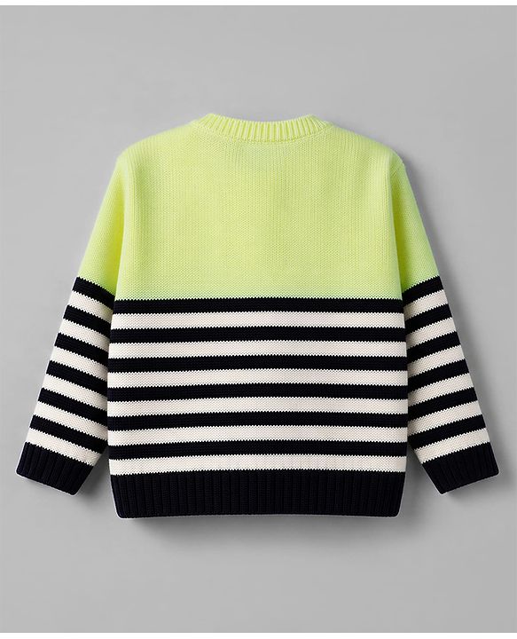 Babyhug Knit Full Sleeves Sweater Set With Stripes - Limegreen