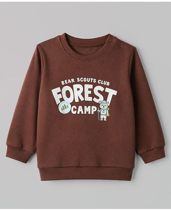 Babyhug 100% Cotton Terry Knit Sweatshirts with Full Sleeves and Bear Print in Pack of 2 in Brown & Orange