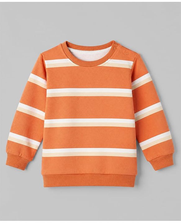 Babyhug 100% Cotton Terry Knit Sweatshirts with Full Sleeves and Bear Print in Pack of 2 in Brown & Orange
