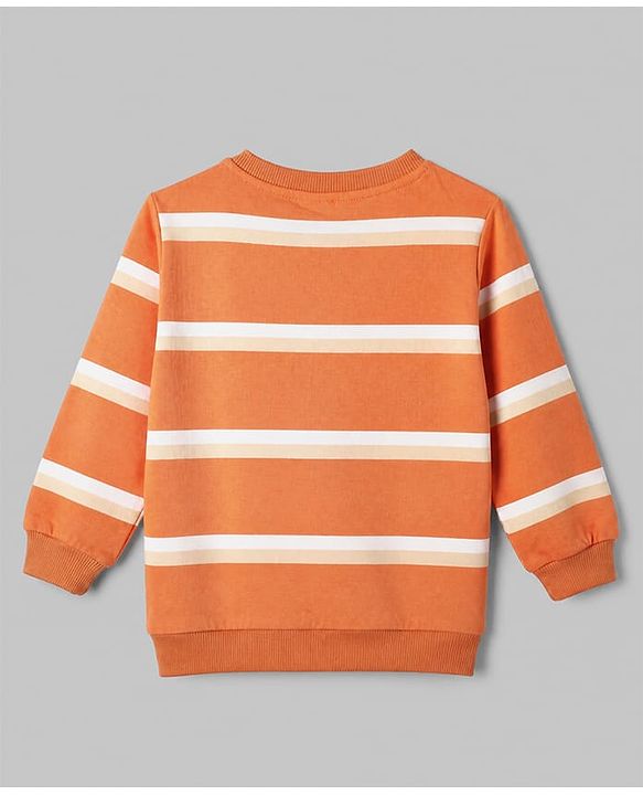 Babyhug 100% Cotton Terry Knit Sweatshirts with Full Sleeves and Bear Print in Pack of 2 in Brown & Orange