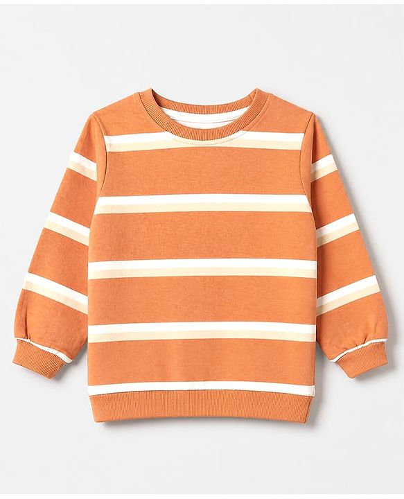 Babyhug 100% Cotton Terry Knit Sweatshirts with Full Sleeves and Bear Print in Pack of 2 in Brown & Orange