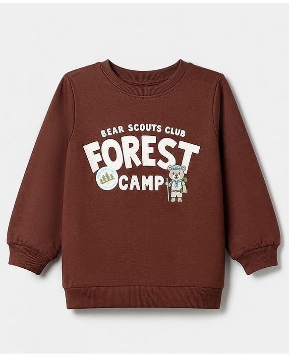 Babyhug 100% Cotton Terry Knit Sweatshirts with Full Sleeves and Bear Print in Pack of 2 in Brown & Orange