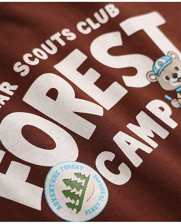Babyhug 100% Cotton Terry Knit Sweatshirts with Full Sleeves and Bear Print in Pack of 2 in Brown & Orange