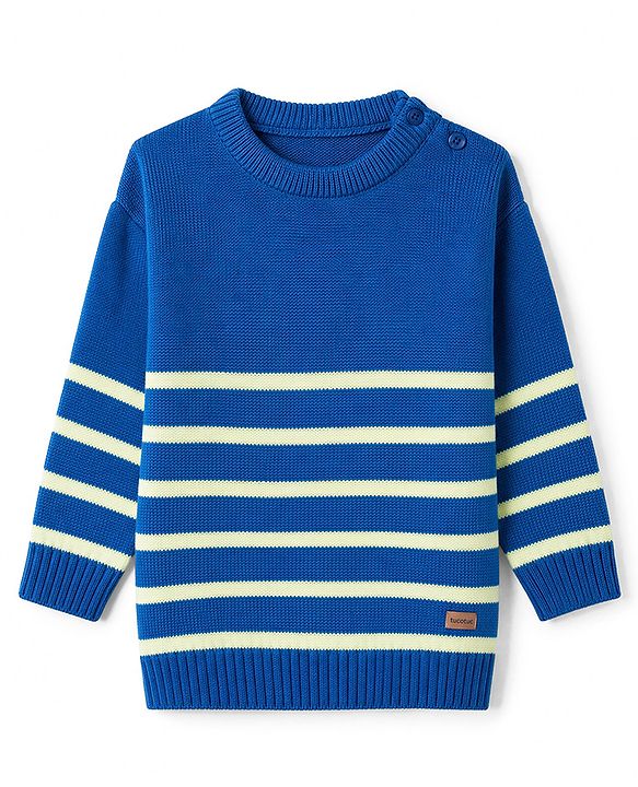 Babyhug Knit Full Sleeves Striped Sweater Set - Blue