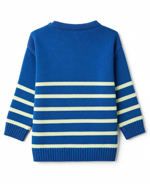 Babyhug Knit Full Sleeves Striped Sweater Set - Blue