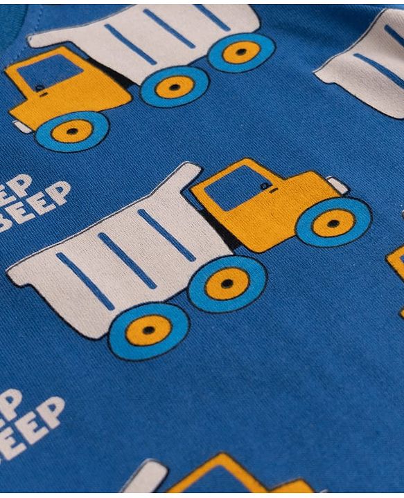 Babyhug 100% Cotton Knit Full Sleeves Co-Ords T-Shirt & Pyjama Night Suit with Truck Print - Navy Blue