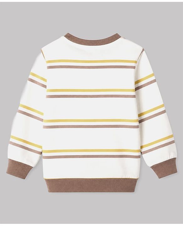 Babyhug 100% Cotton Heavy Gauge Terry Knit Striped Sweatshirts With Full Sleeves and Tiger Print Pack of 2 - Dark Green & Beige