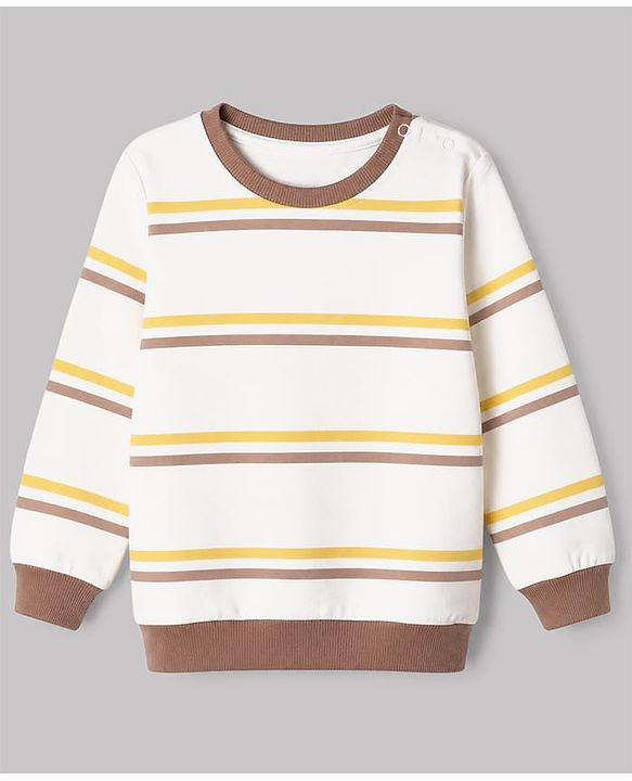 Babyhug 100% Cotton Heavy Gauge Terry Knit Striped Sweatshirts With Full Sleeves and Tiger Print Pack of 2 - Dark Green & Beige