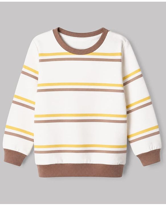 Babyhug 100% Cotton Heavy Gauge Terry Knit Striped Sweatshirts With Full Sleeves and Tiger Print Pack of 2 - Dark Green & Beige