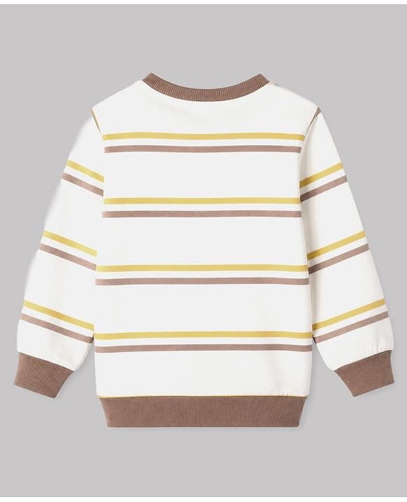 Babyhug 100% Cotton Heavy Gauge Terry Knit Striped Sweatshirts With Full Sleeves and Tiger Print Pack of 2 - Dark Green & Beige